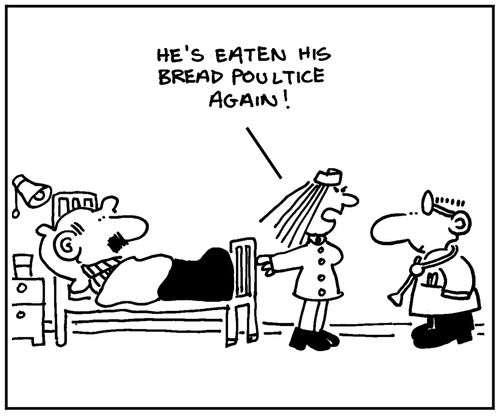 'He's eaten his bread poultice again.'