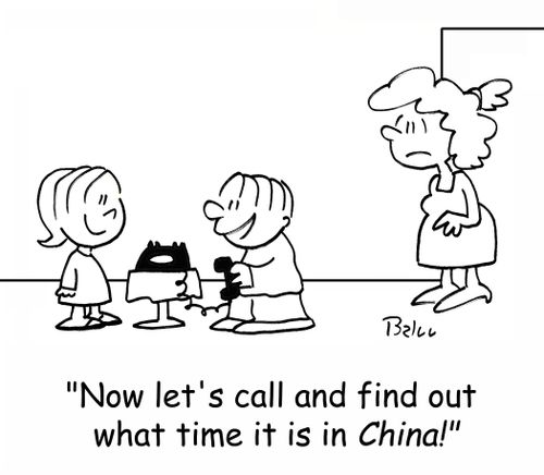 'Now let's call and see what time it is in CHINA!'