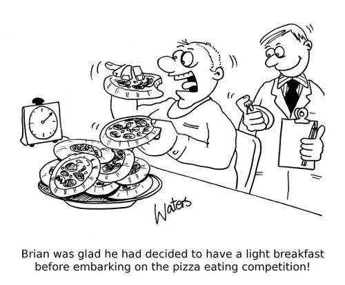 Brian was glad he had decided to have a light breakfast before embarking on the pizza eating competition!