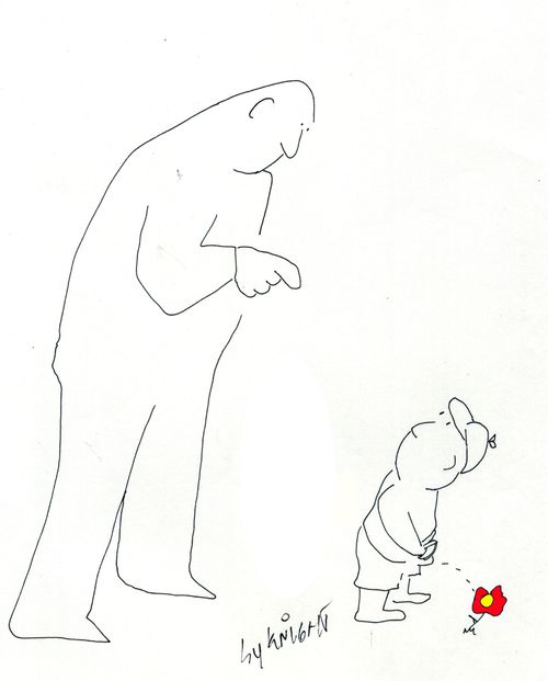 Child watering the flowers (urinating).