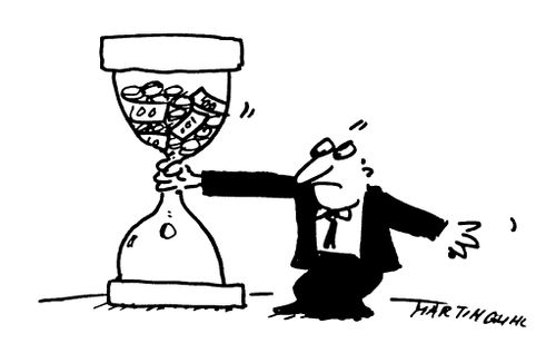 Tight businessman not letting the money run freely