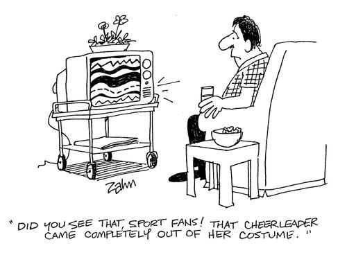 'Did you se that sports fans! That cheerleader came completely out of her costume.'