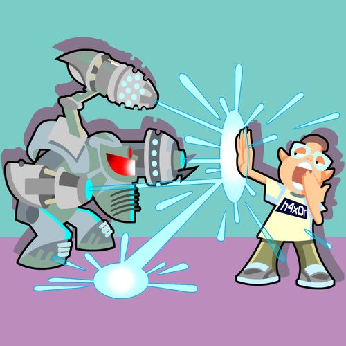 Bored kid fighting off an alien attack.