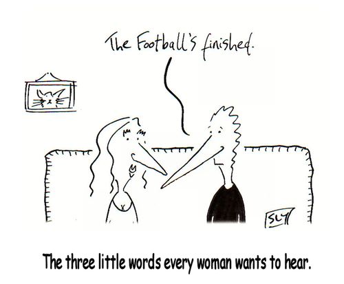 The Three Little Words every woman wants to hear - 'the football's finished'.
