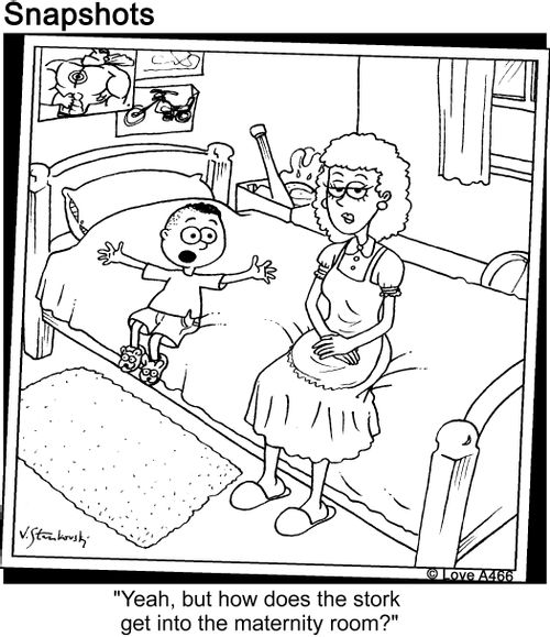 'Yeah, bit how does the stork get into the maternity room?'