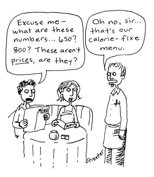 "Are these prices?"  "No, that's our Calorie-fixe menu."