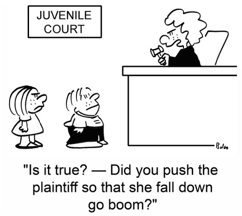 'Is it true? -- Did you push the plaintiff so that she fall down go boom?'