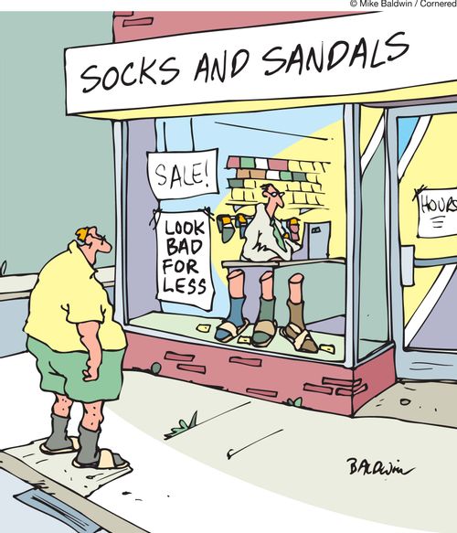 Socks and sandals. Look bad for less.
