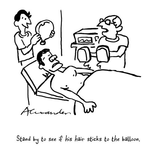 "Stand by to see if his hair sticks to the balloon."