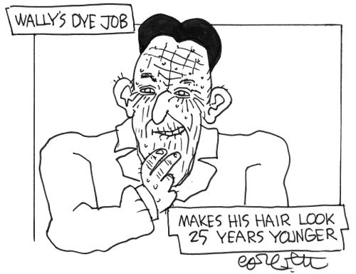 Wally's dye job...makes his hair look 25 years younger.
