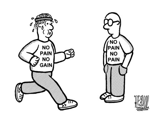 'No pain, No gain' T-shirt and 'No pain, No pain' T-shirt.