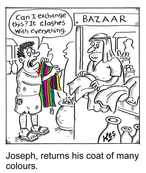 Joseph, returns his coat of many colours: 'Can I exchange this? It clashes with everything?'