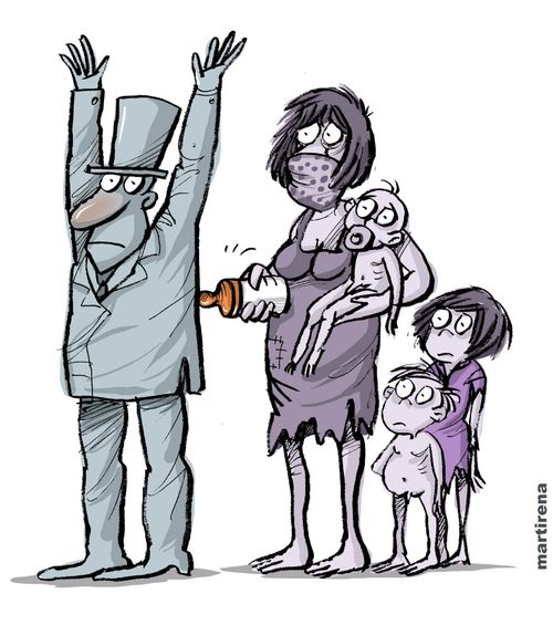 A poor family holds up a wealthy man.