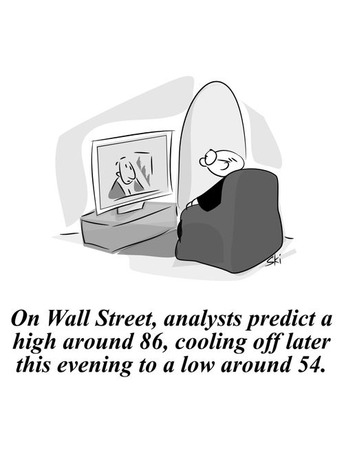 'On Wall Street, analysts predict a high around 86, cooling off later this evening to a low around 54.'
