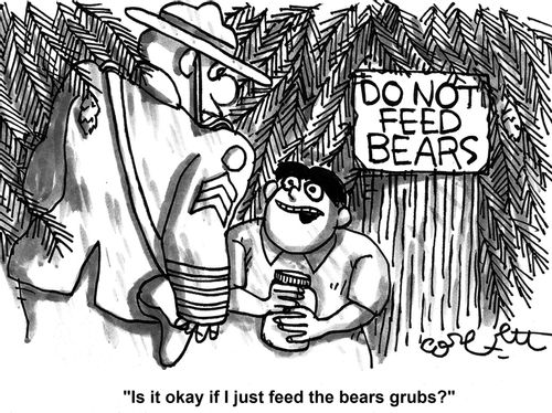 DO NOT FEED BEARS: 'Is it okay if I just feed the bears grubs?'