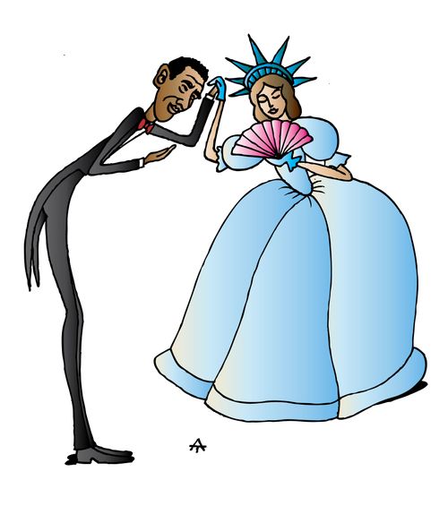 Obama dances with America.