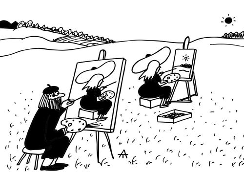 Artist painting an artist doing a painting.