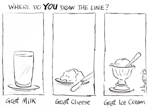 Where do you draw the line? Goat milk. Goat cheese. Goat ice cream.