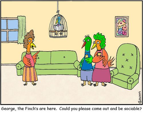 'George, the Finch's are here. Could you please come out and be sociable?'