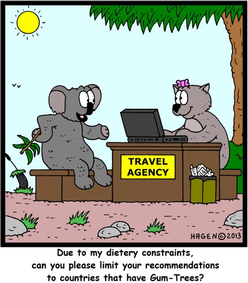 'Due to my dietery constraints, can you please limit your recommendations to countries that have Gum-Trees?'