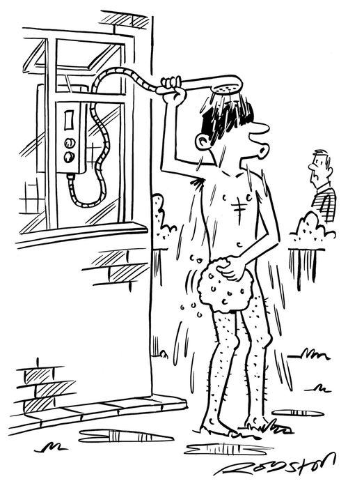 Man showers in garden to get around the hosepipe ban.