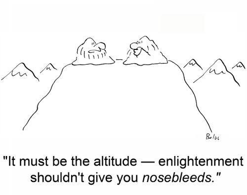 'It must be the altitude -- enlightenment shouldn't give you nosebleeds.'