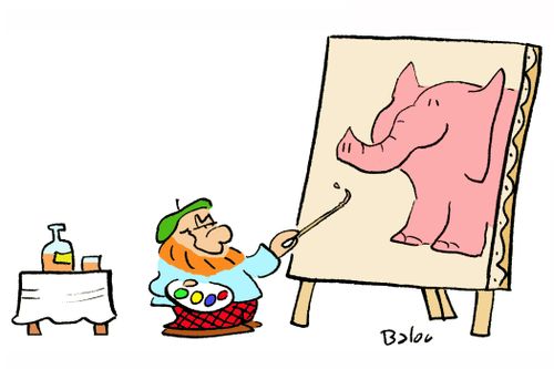 Drunk artist paints pink elephant.