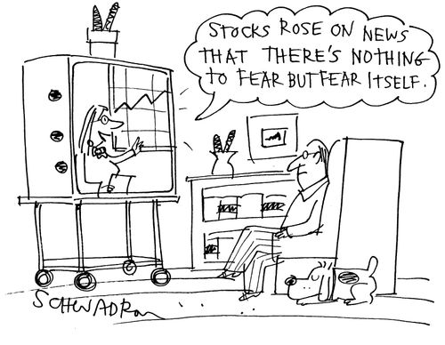 'Stocks rose on the news that there is nothing to fear but fear itself.'