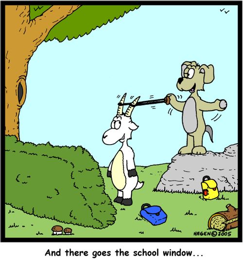 'And there goes the school window...'