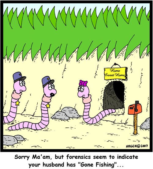 Sorry Ma'am, but forensics seem to indicate your husband has 'Gone Fishing'...