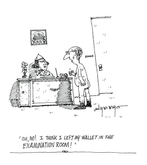 'Oh no! I think I left my wallet in the examination room.'