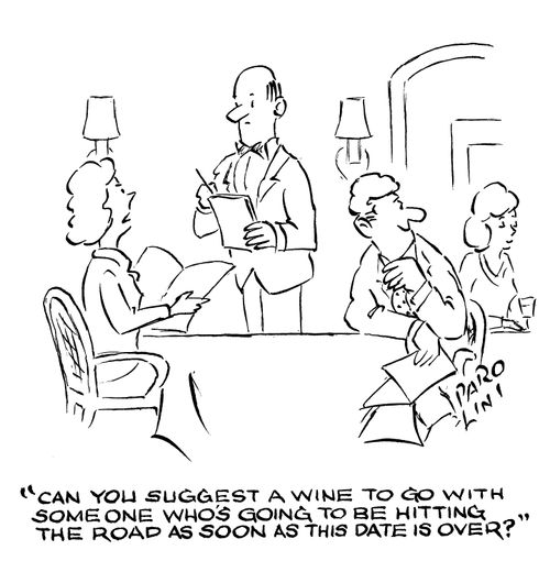 'Can you suggest a wine to go with someone who's going to be hitting the road as soon as this date is over?'