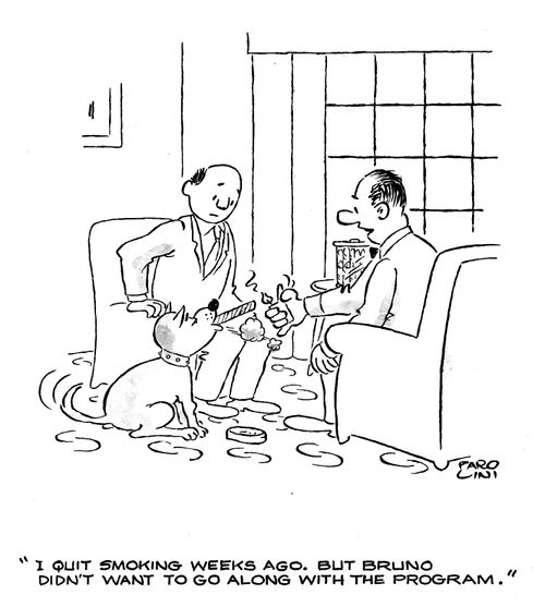 'I quit smoking weeks ago but Bruno didn't want to go along with the program.'