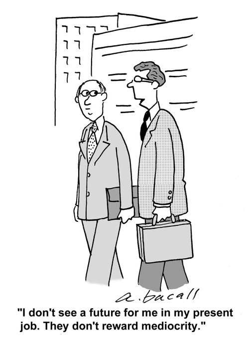 I don't see a future for me in my present job. They don't reward mediocrity.