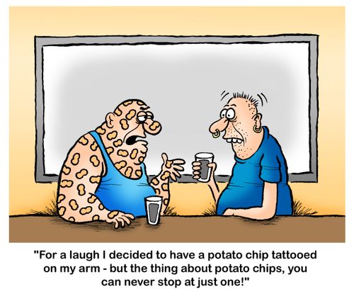 'For a laugh I decided to have a potato chip tattooed on my arm - but the thing about potato chips, you can never stop at just one!'