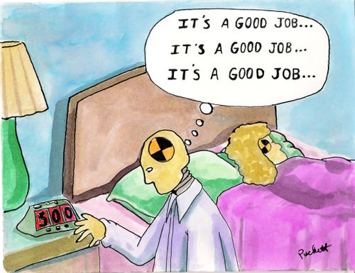 a crash-test dummy is performing some affirmations before going to work