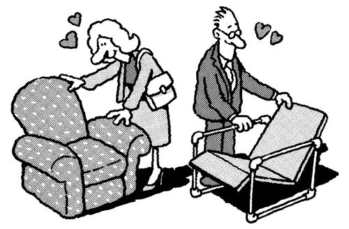Man and woman buying furniture.