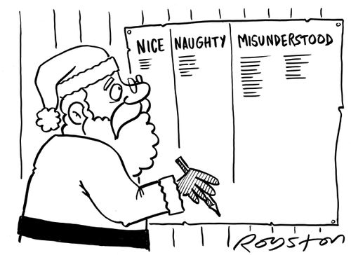Santa's list has columns for Nice, Naughty and Misunderstood.