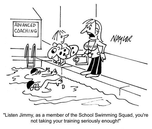 'Listen Jimmy, as a member of the School Swimming Squad, you're not taking your training seriously enough!'