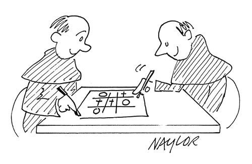 Monks playing noughts and crosses.