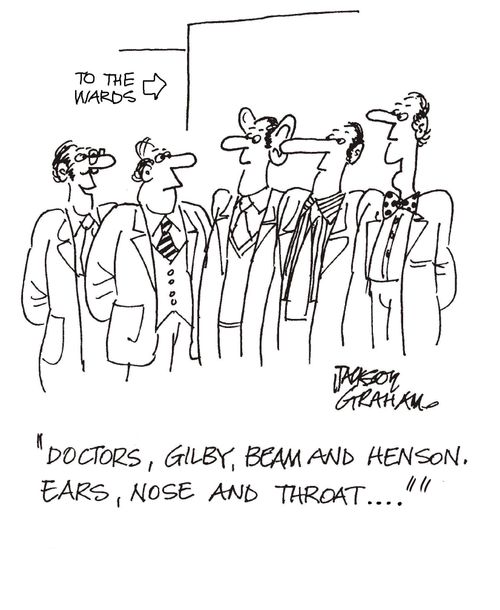 "Doctors, Gilby, Beam and Henson. Ears, nose and throat."