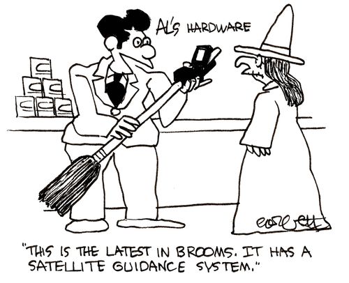 'This is the latest in brooms. It has a satellite guidance system.'
