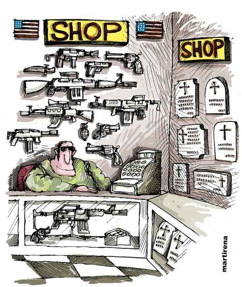 Shop with guns and gravestones.