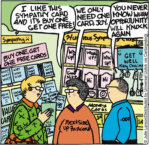'I like this sympathy card and it's buy one get one free!'