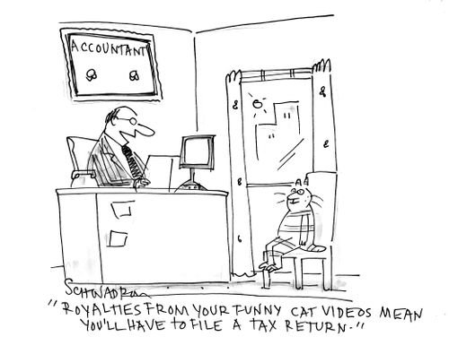 'Royalties from your funny cat videos mean you'll have to file a tax return.'