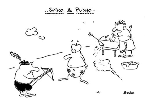 Spiro and Pusho play at being William Tell.