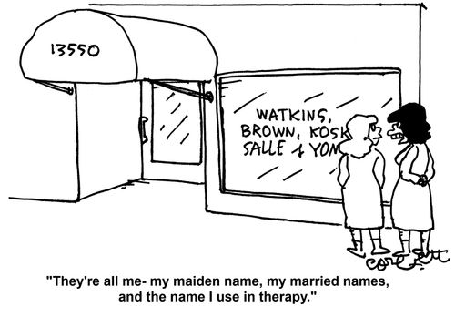 'They're all me - my maiden name, my married names, and the name I use in therapy.'