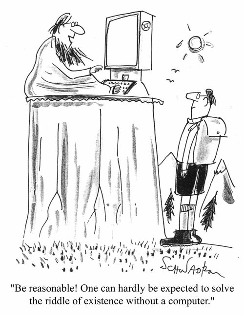 One can hardly be expected to solve the riddle of existence without a computer