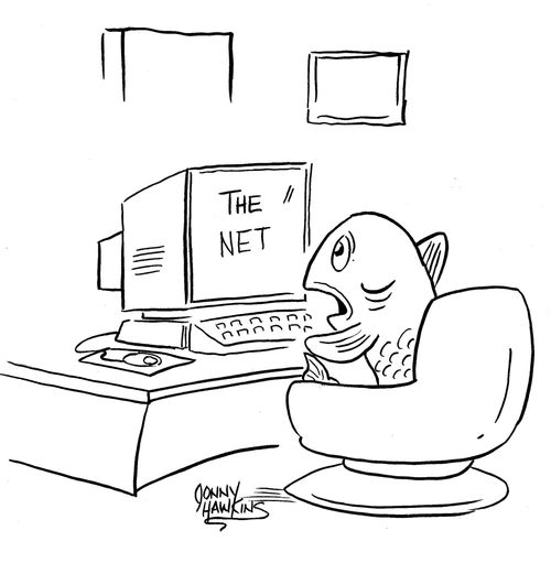 Fish on computer shocked to see 'The Net'.