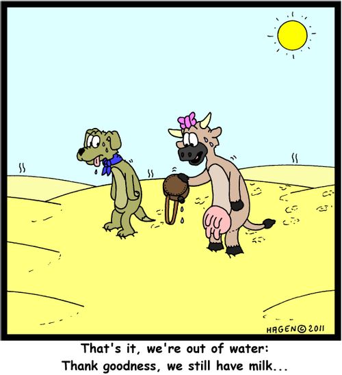 'That's it, we're out of water: Thank goodness, we still have milk...'